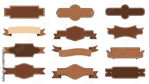 Brown Leather Label Shapes Collection.