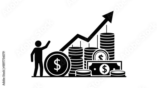 Businessman pointing to growing financial graph.