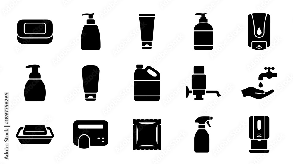 Fototapeta premium Collection of Hygiene and Cleaning Product Icons.