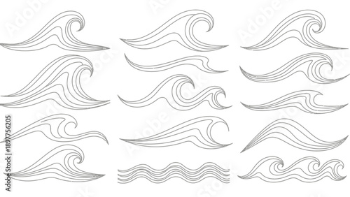 Waves ocean graphic design elements.