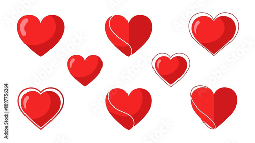Red shiny hearts on white background.