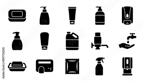 Collection of Hygiene and Cleaning Product Icons.