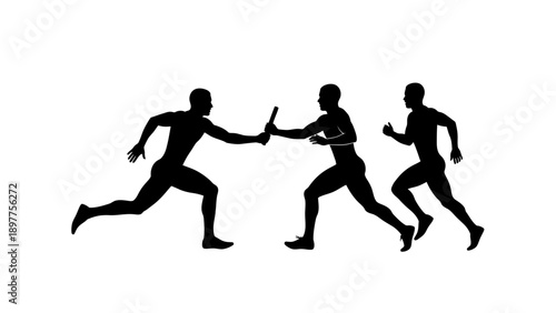 Three athletes running relay race.
