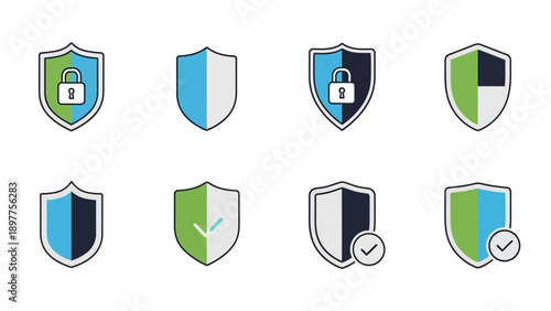 Collection of shield security icons.