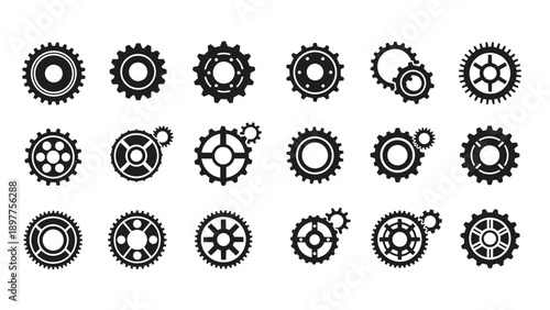 Collection of various gear wheels.