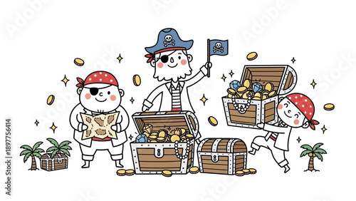 Pirate Adventure with Treasure Chests and Gold Coins.