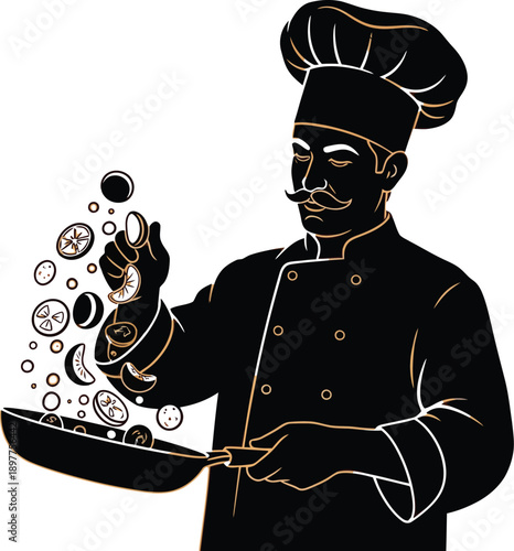 Professional chef preparing a dish with fresh ingredients