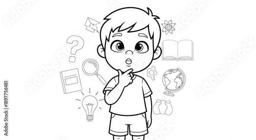 Thinking Boy with Question Mark.