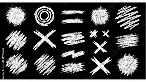 Collection of white abstract brush strokes.