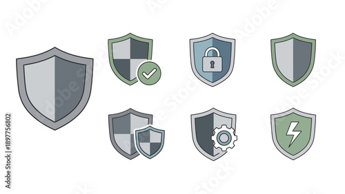 Collection of shield icons for security.