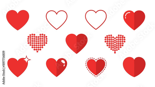 Collection of Red Heart Shapes Icons.