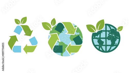 Green eco friendly symbol icons set.