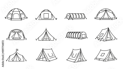 Collection of various camping tents.