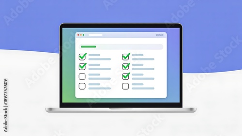 Laptop screen displaying digital checklist with completed tasks on blue background
