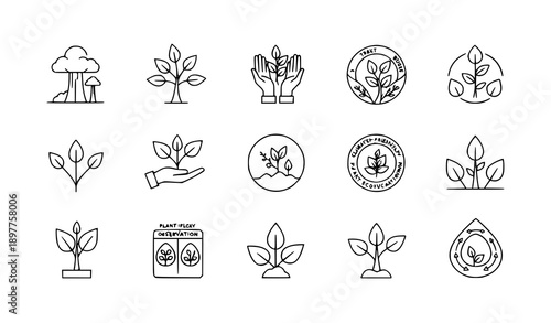 Environmental awareness and botany outline icon set sustainable vector