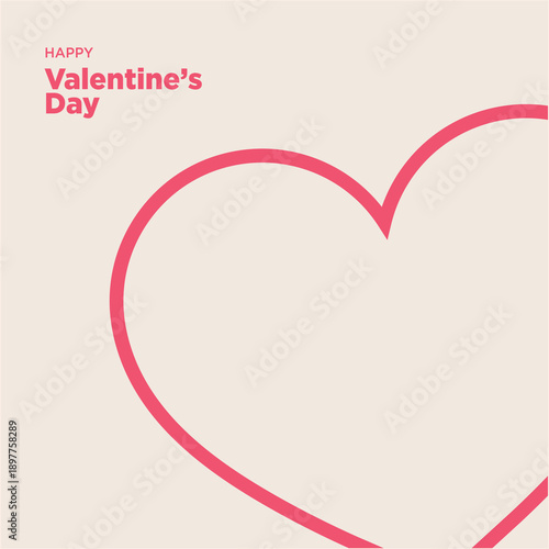 Happy Valentine's Day greeting card with a prominent pink heart outline on a light beige background, perfect for expressing love and affection