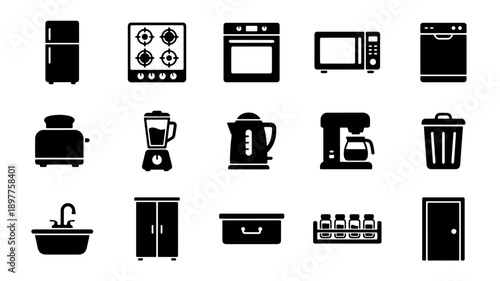 Collection of Kitchen Appliances and Household Items Icons.