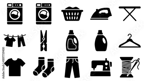Collection of Laundry and Sewing Related Icons.