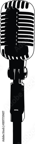 Classic microphone on a stand for music or podcast recording