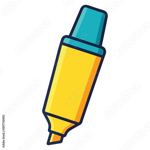 Yellow highlighter marker with cap flat vector