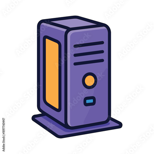 Purple computer tower flat vector illustration