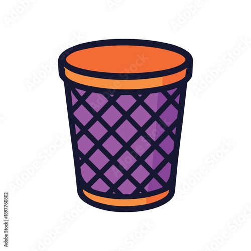 Purple mesh wastebasket with orange rim flat vector illustration