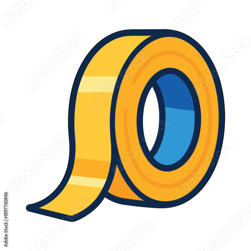 Yellow adhesive tape roll with loose end flat vector