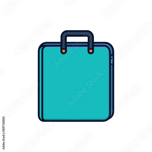 Blue suitcase with handle flat vector illustration