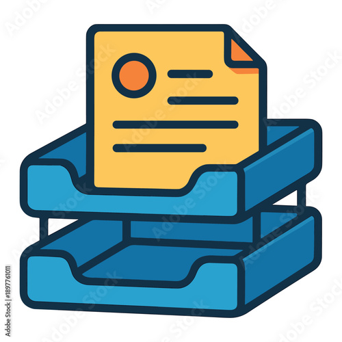 Document tray with paper sheet flat vector