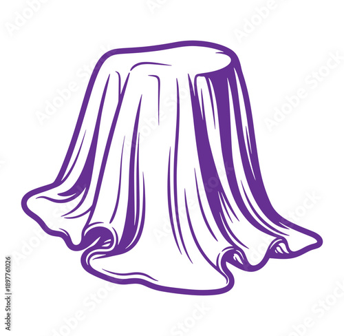 Purple illustration of a draped cloth or fabric covering an object