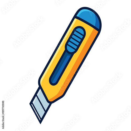 Utility knife with retractable blade flat vector