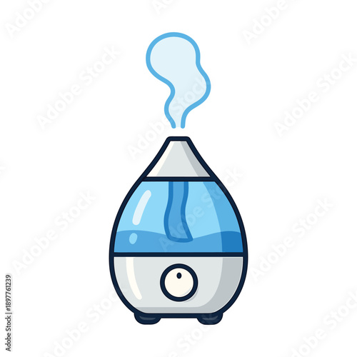 Electric humidifier releasing steam flat vector