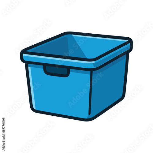 Blue plastic storage bin container flat vector illustration