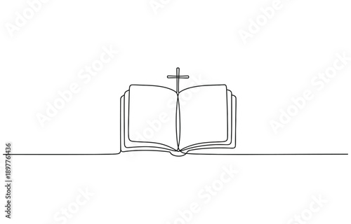 Continuous one line drawing silhouette of Bible.