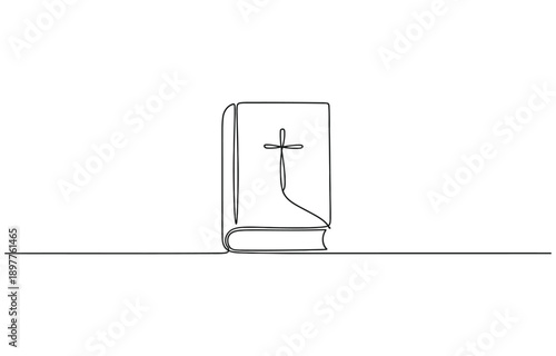 Continuous one line drawing silhouette of Bible.