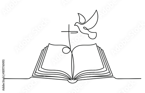 Continuous one line drawing silhouette of Bible.