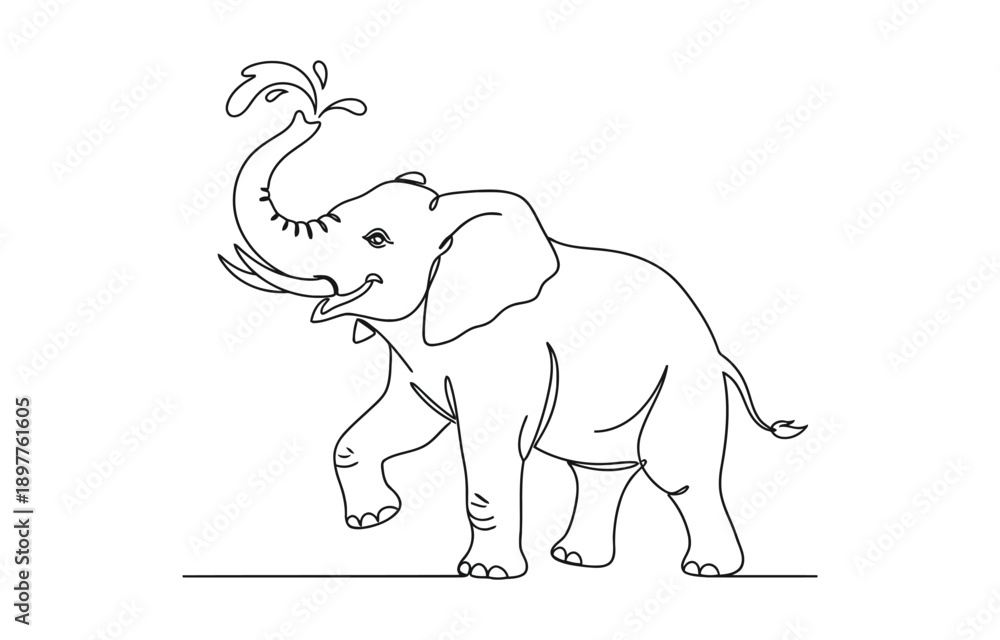 Obraz premium Elephant walking and playing, one line vector.