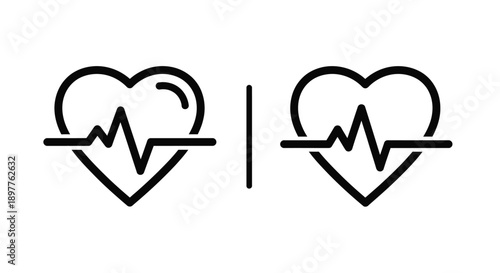 Two heartbeats with electrocardiogram lines a striking silhouette