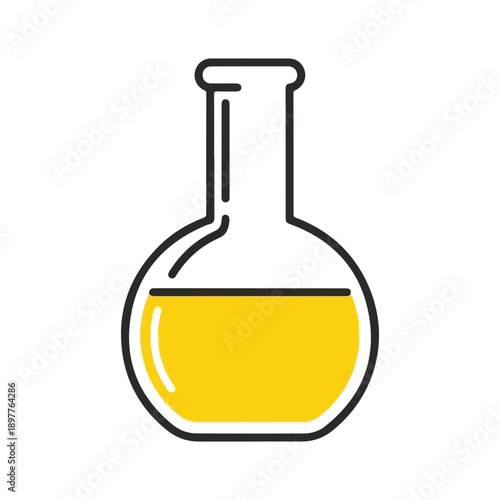 Science laboratory flask with yellow liquid icon vector