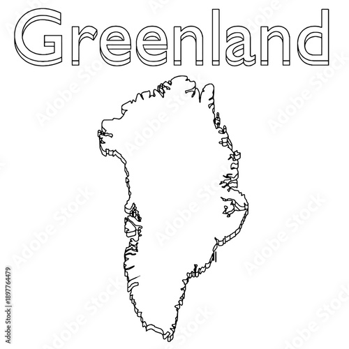 Outline for Coloring of Greenland Map with Name of the Country on White Background. Vector Illustration.