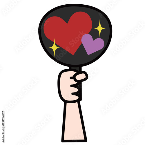 ハートのデコレーションが施された応援うちわ