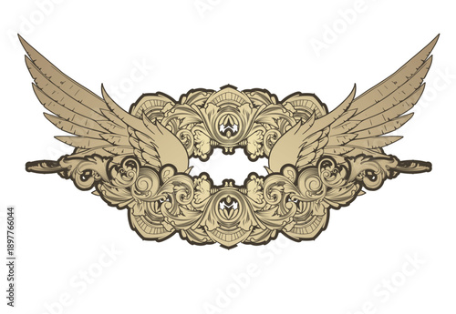 vector vintage emblem with wings and floral