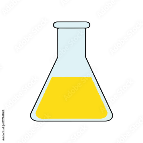 Conical Flask Icon with Yellow Liquid Simple Flat Design