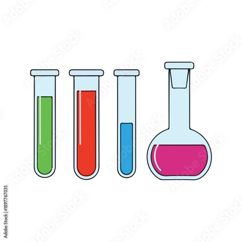 Science lab glassware test tubes and flask icon set