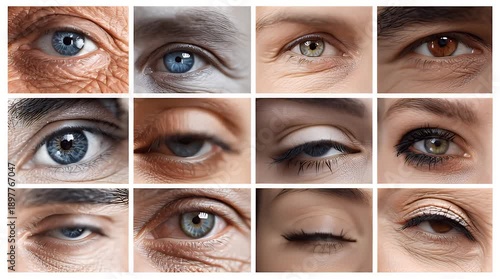 Collage of Human Eyes with Different Colors and Shapes.