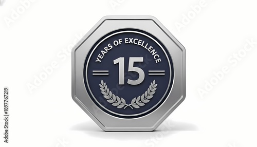 15 years of excellence silver navy octagon seal for business growth and long term service