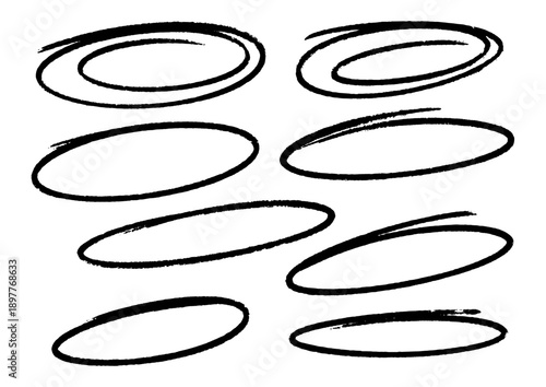 Collection of Hand-Drawn Oval Shapes and Scribbles on a White Background, Perfect for Graphic Design Elements