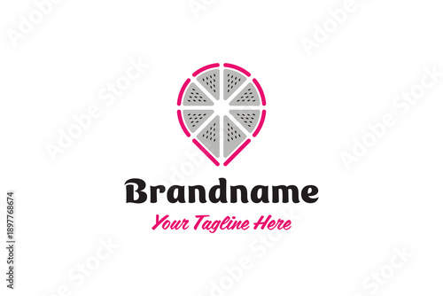 Dragon fruit Location Pin Logo, symbolizing freshness, fun, and creativity