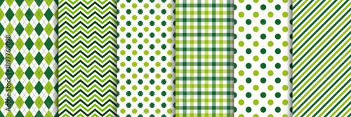 dark and light green seamless pattern collection, st.patrick's day geometric background set, easter spring holiday wallpaper