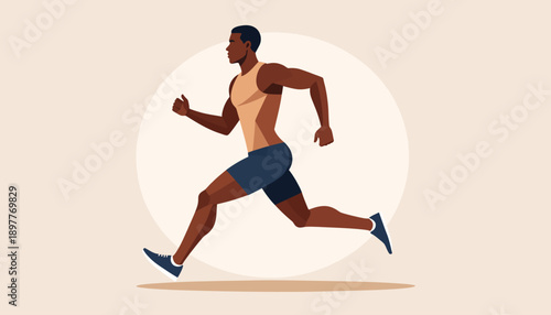 Dynamic illustration of an athletic man with dark skin running, embodying strength, speed, and an active lifestyle, perfect for fitness, wellness, and sports-related design projects